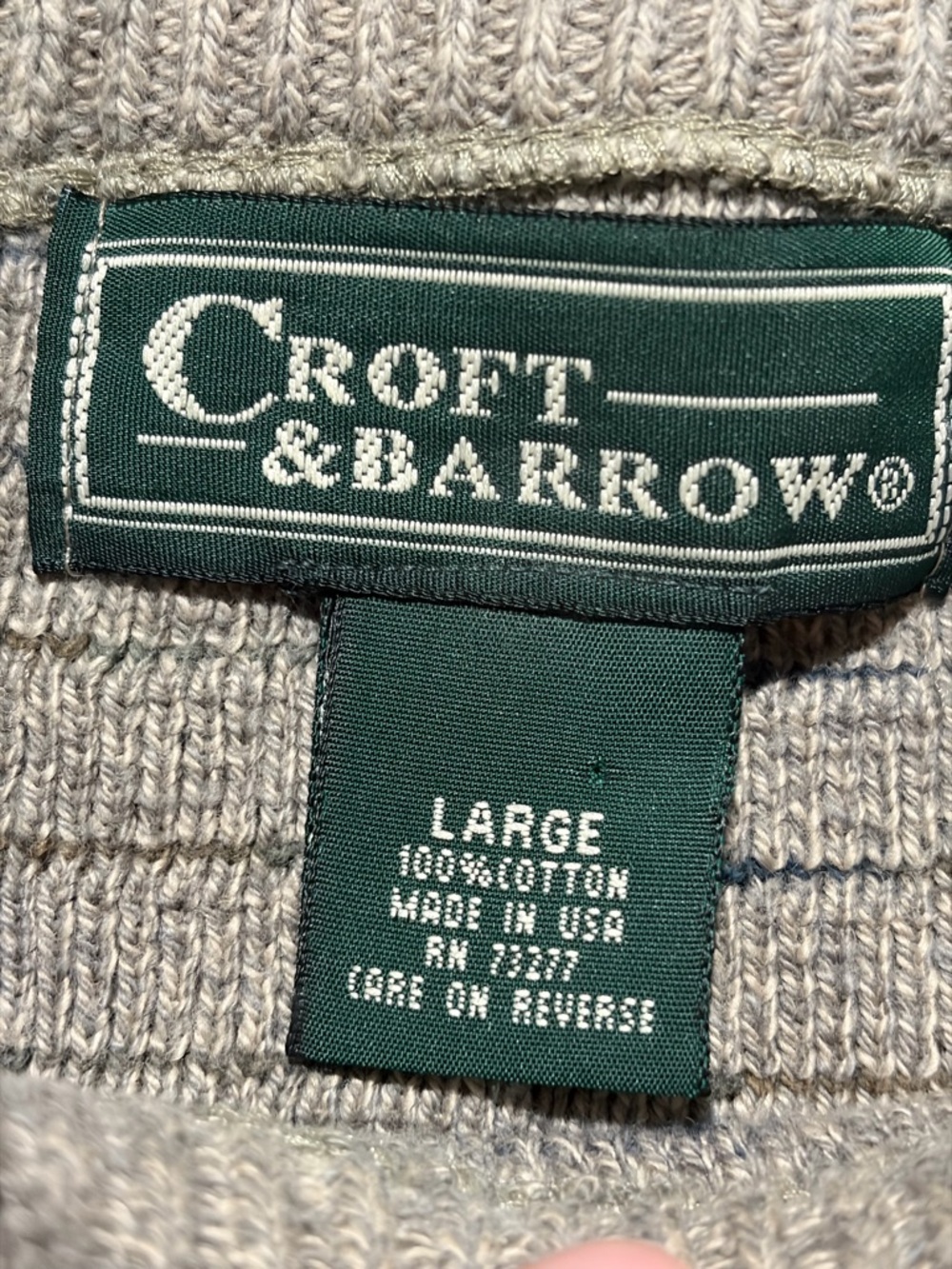 Croft & Barrow Sweater Mens Beige Gray Cotton Waffle Knit Crewneck Made USA - Picture 4 of 6